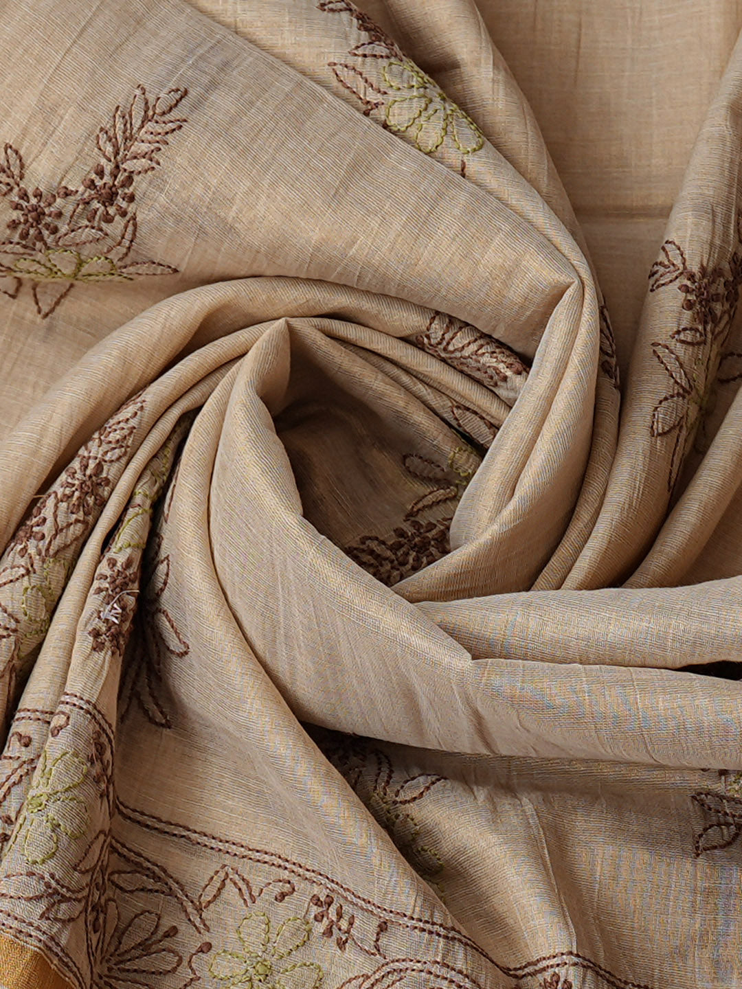 Ada Hand Embroidered Fawn Tissue Lucknowi Chikankari Unstitched Kurta Dupatta Set 01A980092