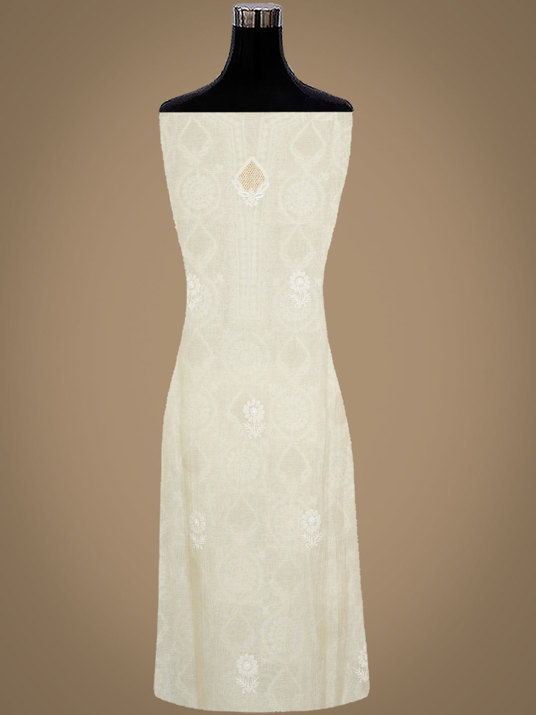 Ada Hand Embroidered Fawn Tissue Lucknowi Chikankari Unstitched Kurta Dupatta Set 01A995932