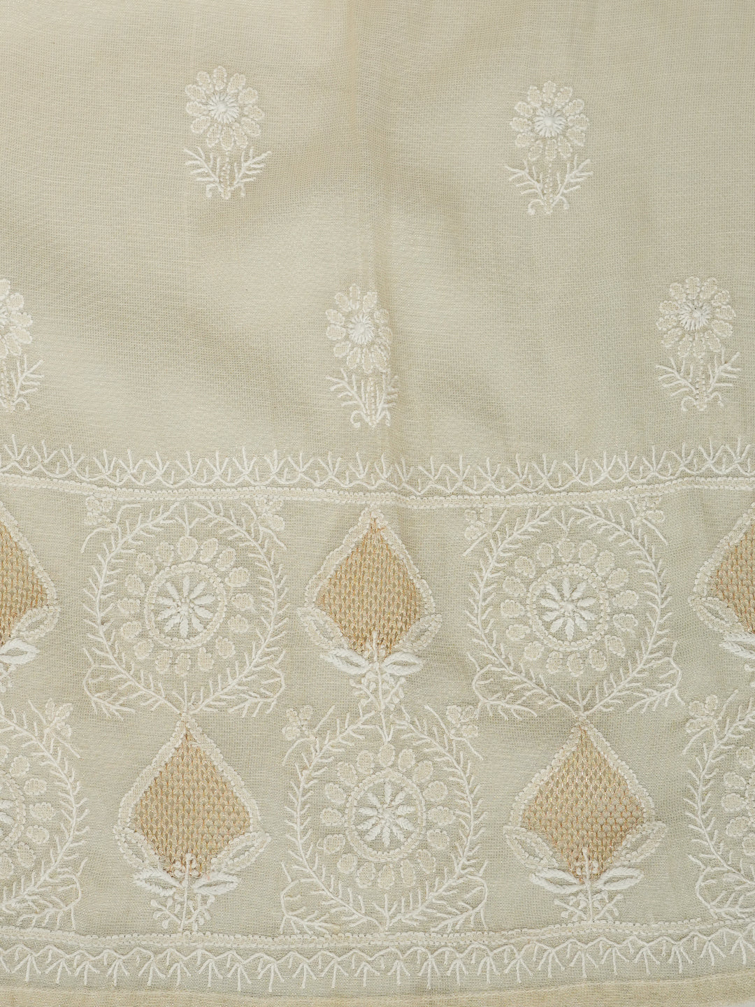 Ada Hand Embroidered Fawn Tissue Lucknowi Chikankari Unstitched Kurta Dupatta Set 01A995932