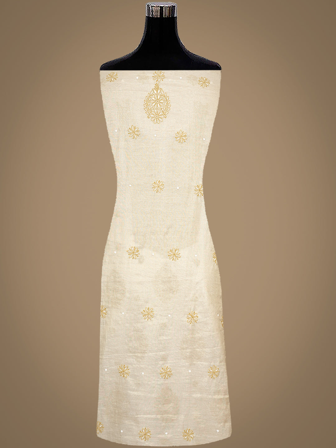 Ada Hand Embroidered Fawn Tissue Lucknowi Chikankari Unstitched Kurta Dupatta Set With Cutdana Work 01A1010723