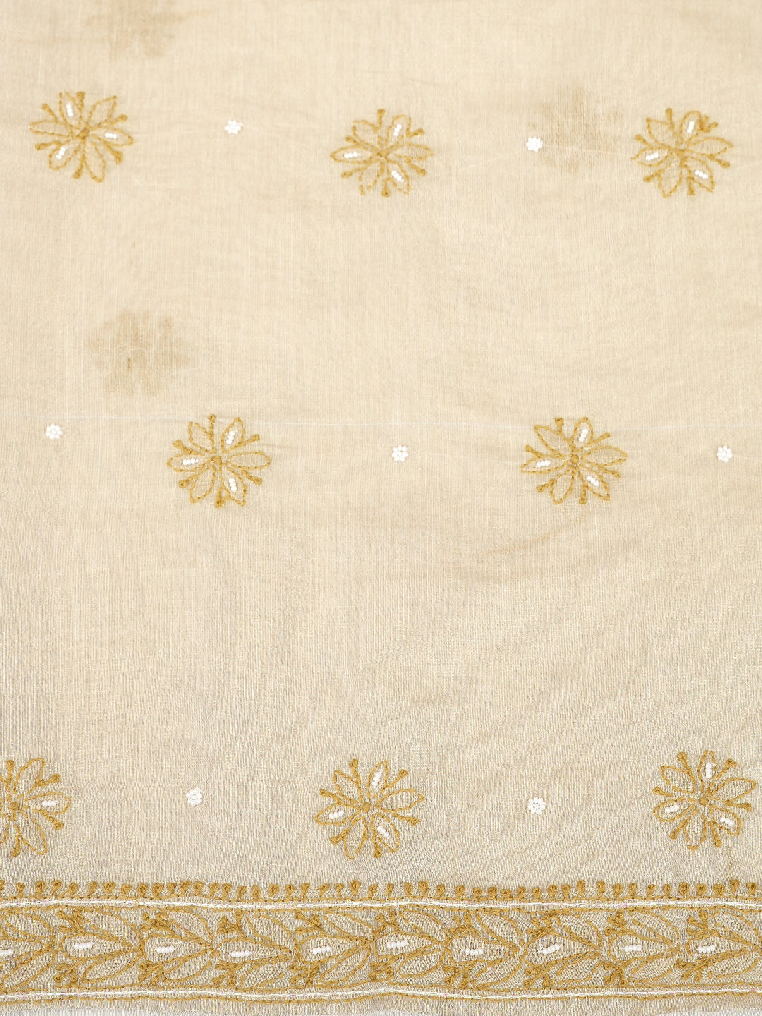 Ada Hand Embroidered Fawn Tissue Lucknowi Chikankari Unstitched Kurta Dupatta Set With Cutdana Work 01A1010723