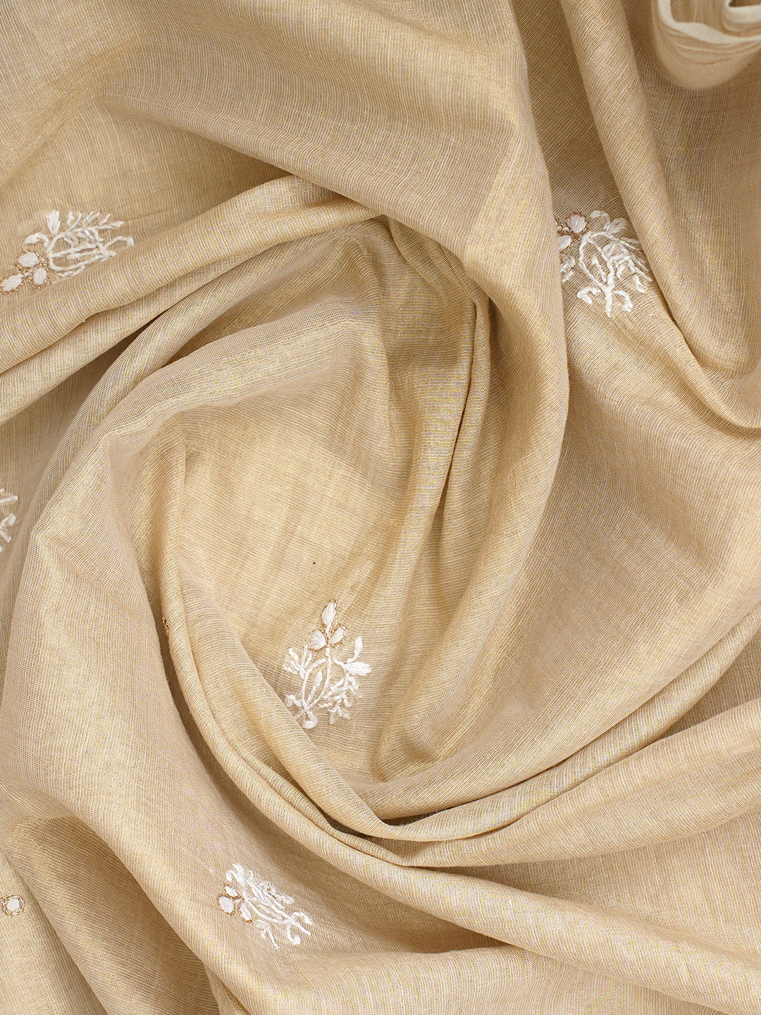 Ada Hand Embroidered Fawn Tissue Lucknowi Chikankari Unstitched Kurta Dupatta Set With Cutdana Work 01A985648
