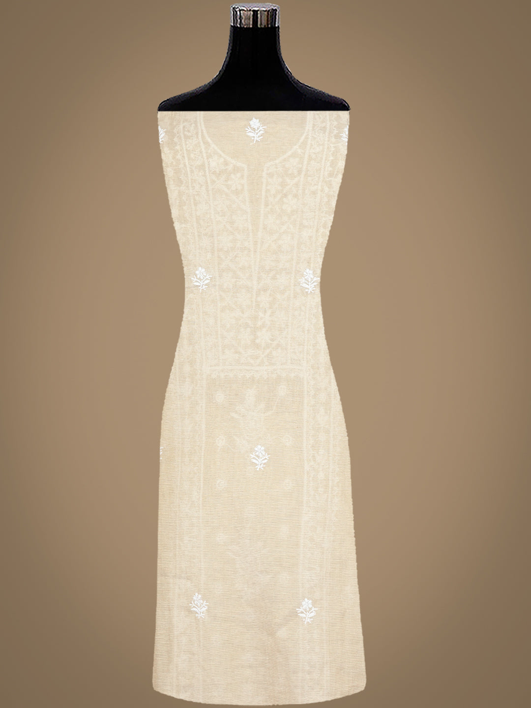 Ada Hand Embroidered Fawn Tissue Lucknowi Chikankari Unstitched Kurta Dupatta Set With Pearl Work 01A987136