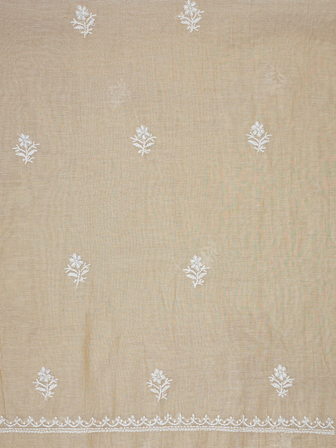 Ada Hand Embroidered Fawn Tissue Lucknowi Chikankari Unstitched Kurta Dupatta Set With Pearl Work 01A987136