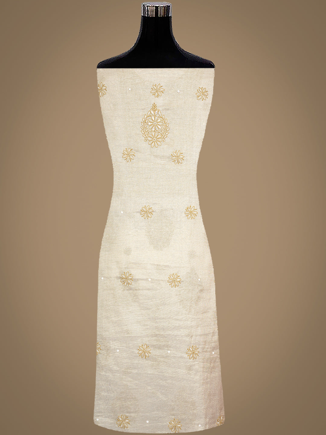 Ada Hand Embroidered Fawn Tissue Lucknowi Chikankari Unstitched Kurta Dupatta Set With Pearl Work 01A988103