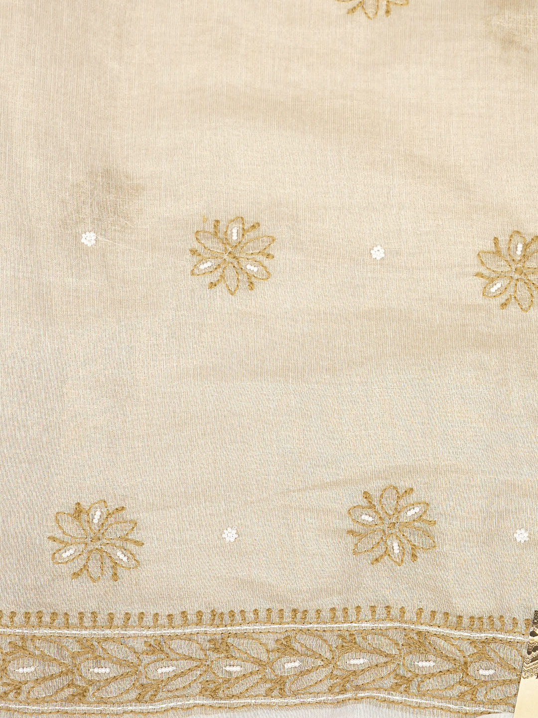 Ada Hand Embroidered Fawn Tissue Lucknowi Chikankari Unstitched Kurta Dupatta Set With Pearl Work 01A988103