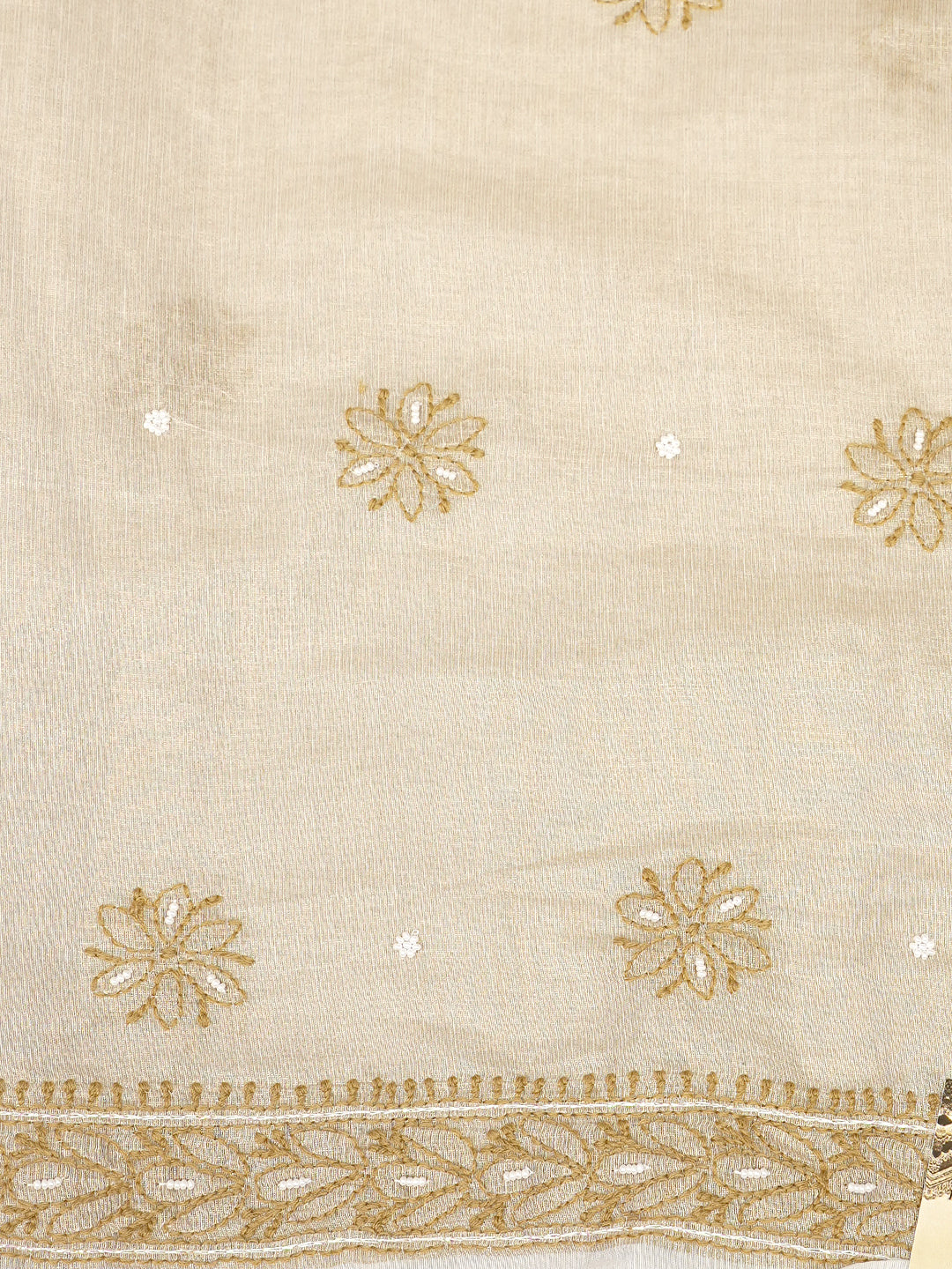 Ada Hand Embroidered Fawn Tissue Lucknowi Chikankari Unstitched Kurta Dupatta Set With Pearl Work 01A988103