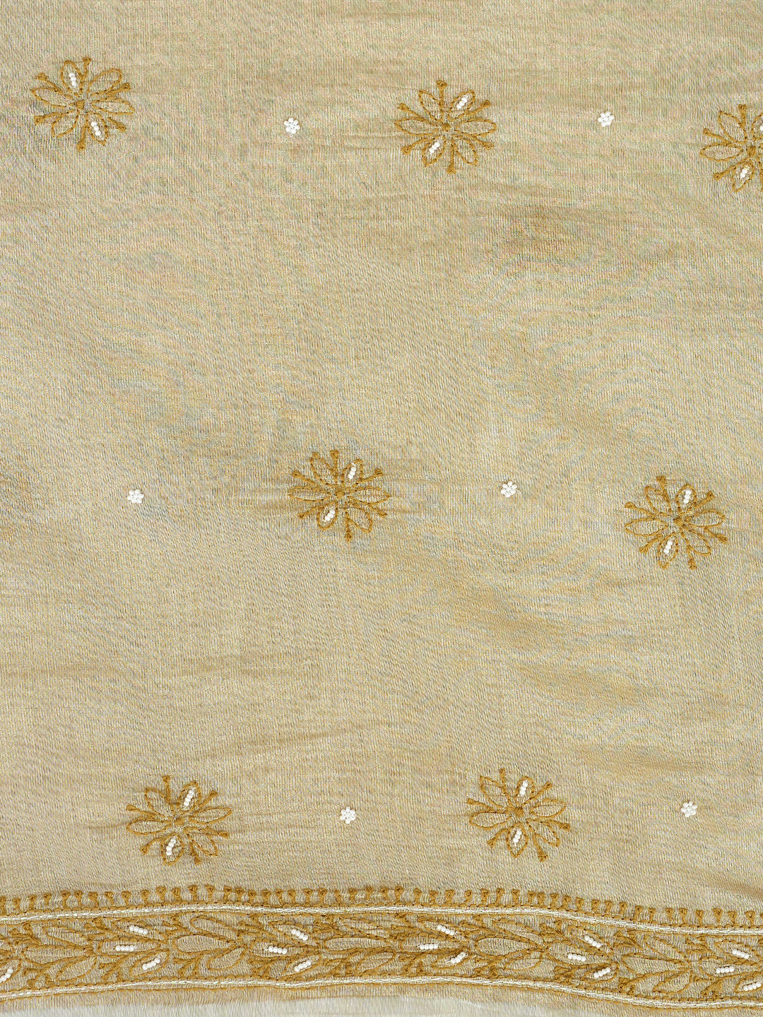 Ada Hand Embroidered Fawn Tissue Lucknowi Chikankari Unstitched Kurta Dupatta Set With Pearl Work 01A988104