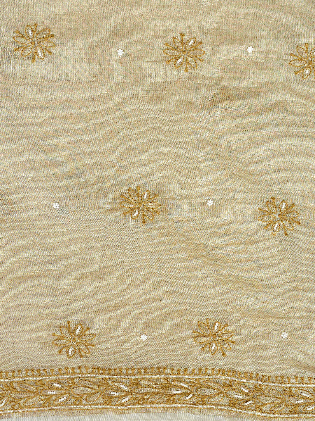 Ada Hand Embroidered Fawn Tissue Lucknowi Chikankari Unstitched Kurta Dupatta Set With Pearl Work 01A988104