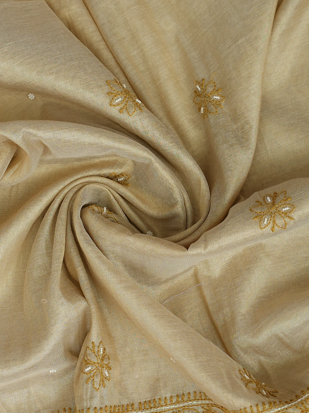 Ada Hand Embroidered Fawn Tissue Lucknowi Chikankari Unstitched Kurta Dupatta Set With Pearl Work 01A988104