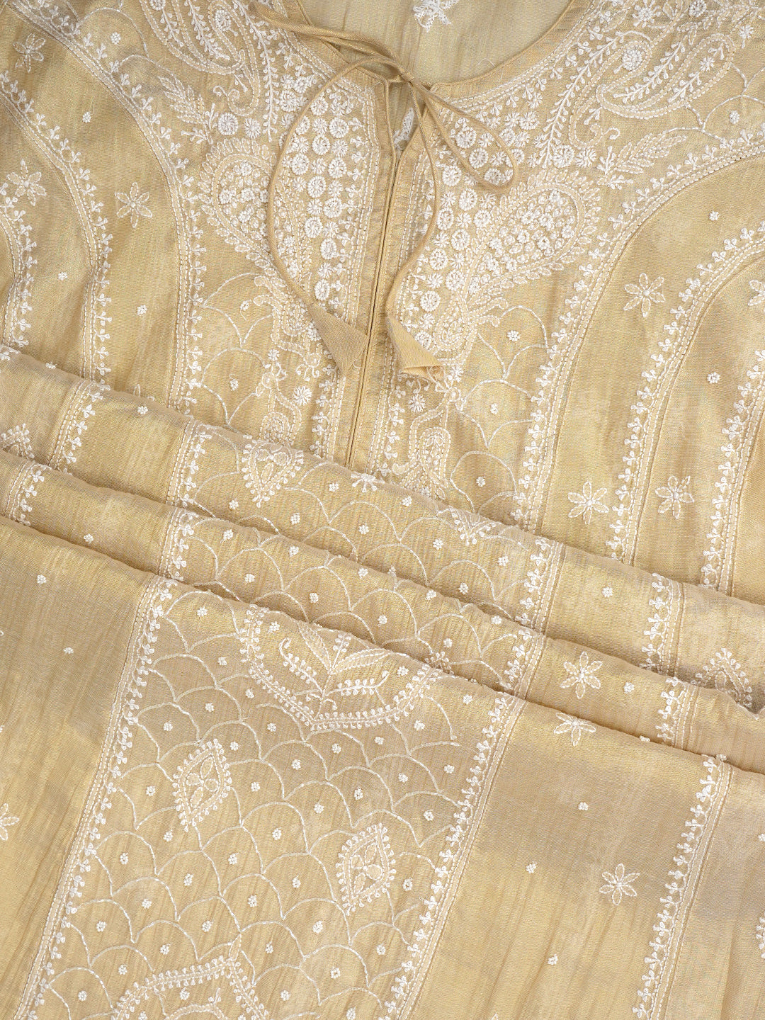 Ada Hand Embroidered Fawn Tissue Lucknowi Chikankari Unstitched Kurta Dupatta Set With Pearl Work 01A996345
