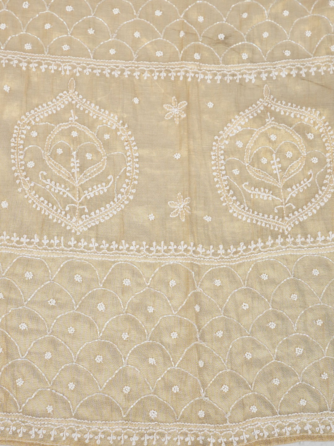 Ada Hand Embroidered Fawn Tissue Lucknowi Chikankari Unstitched Kurta Dupatta Set With Pearl Work 01A996345