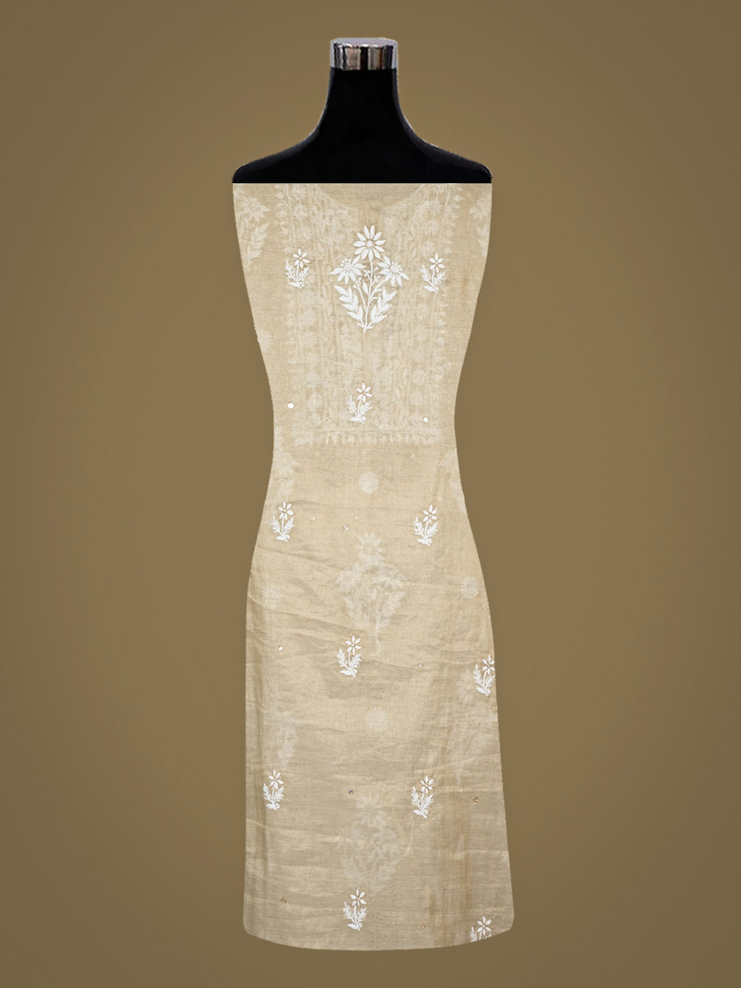 Ada Hand Embroidered Fawn Tissue Lucknowi Chikankari Unstitched Kurta Dupatta Set With Zari Taar Work 01A977618