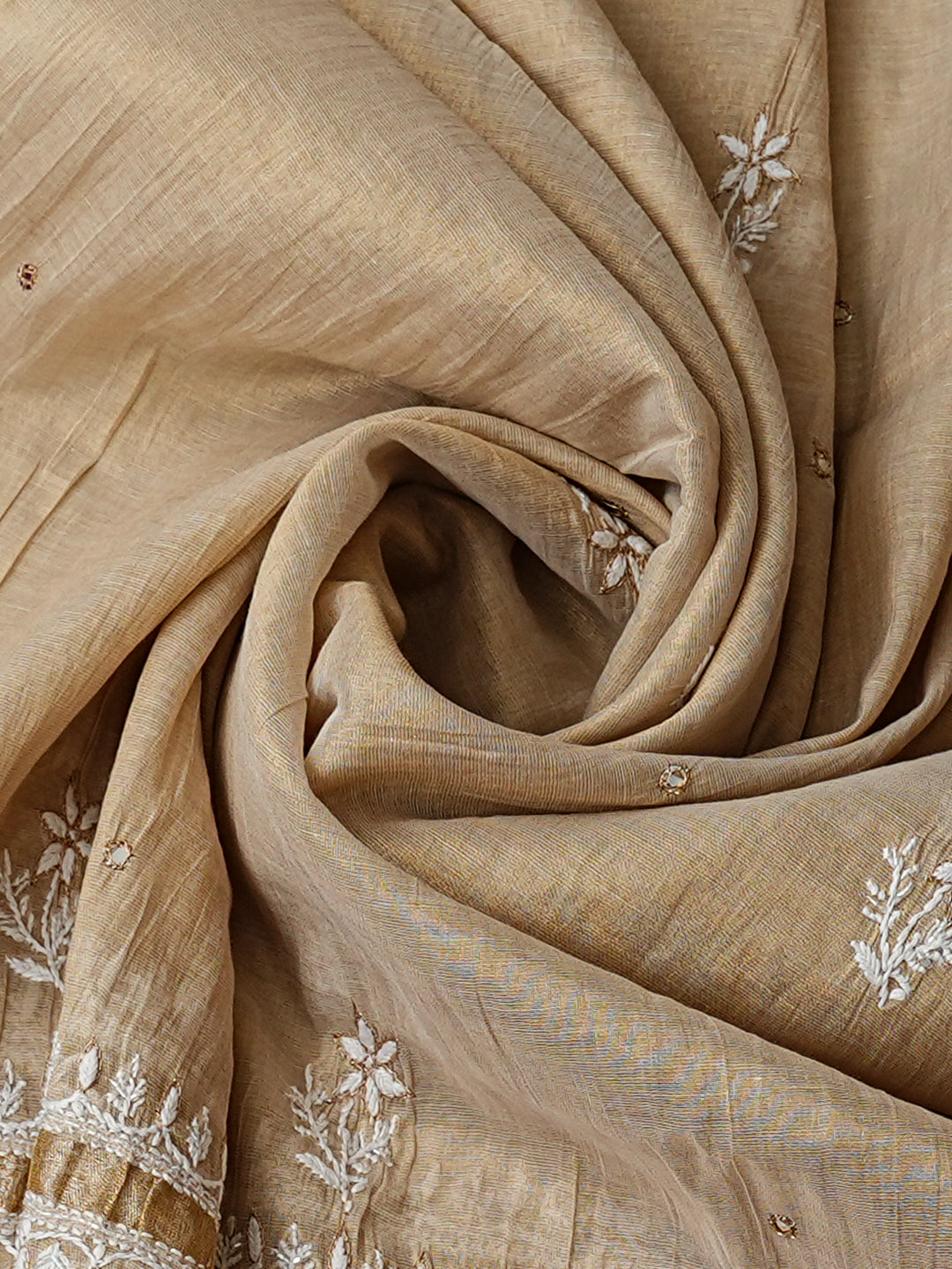 Ada Hand Embroidered Fawn Tissue Lucknowi Chikankari Unstitched Kurta Dupatta Set With Zari Taar Work 01A977618