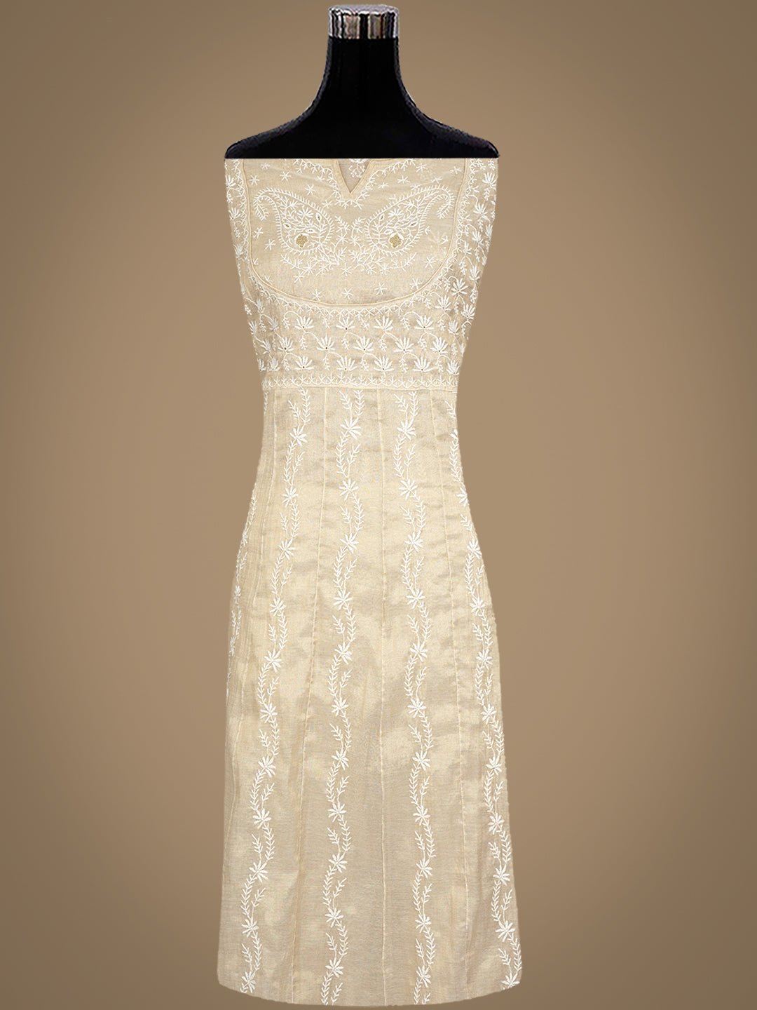Ada Hand Embroidered Fawn Tissue Lucknowi Chikankari Unstitched Kurta Dupatta Set With Zari Work 07A500068