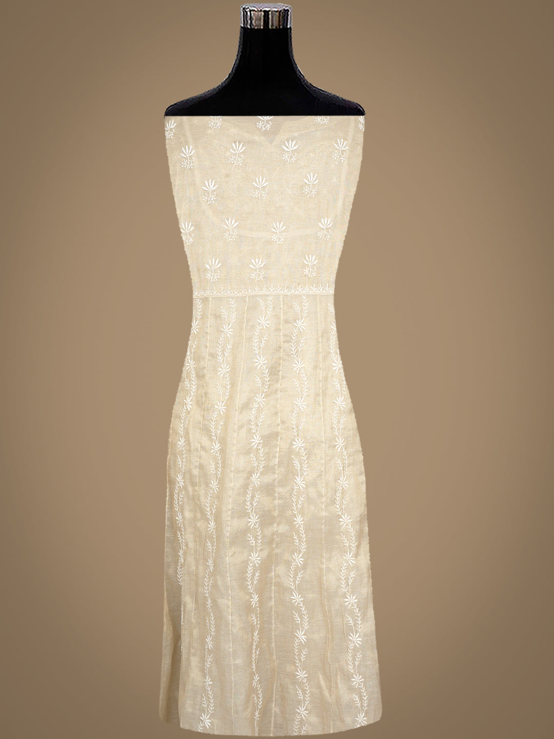 Ada Hand Embroidered Fawn Tissue Lucknowi Chikankari Unstitched Kurta Dupatta Set With Zari Work 07A500068