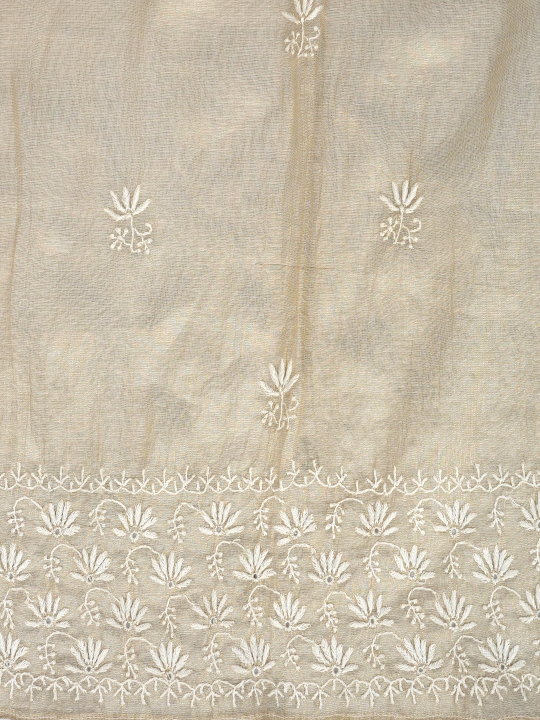 Ada Hand Embroidered Fawn Tissue Lucknowi Chikankari Unstitched Kurta Dupatta Set With Zari Work 07A500068