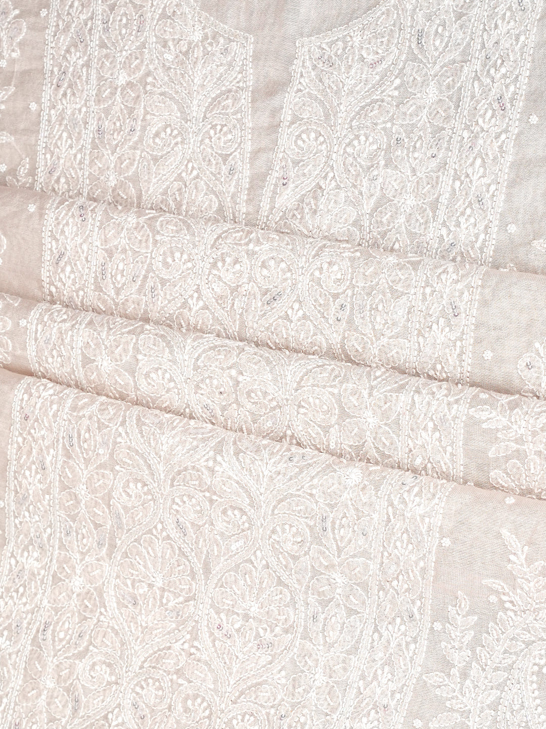 Ada Hand Embroidered Fawn Tissue Lucknowi Chikankari Unstitched Kurta Dupatta Set With Cutdana Work 01A1003694