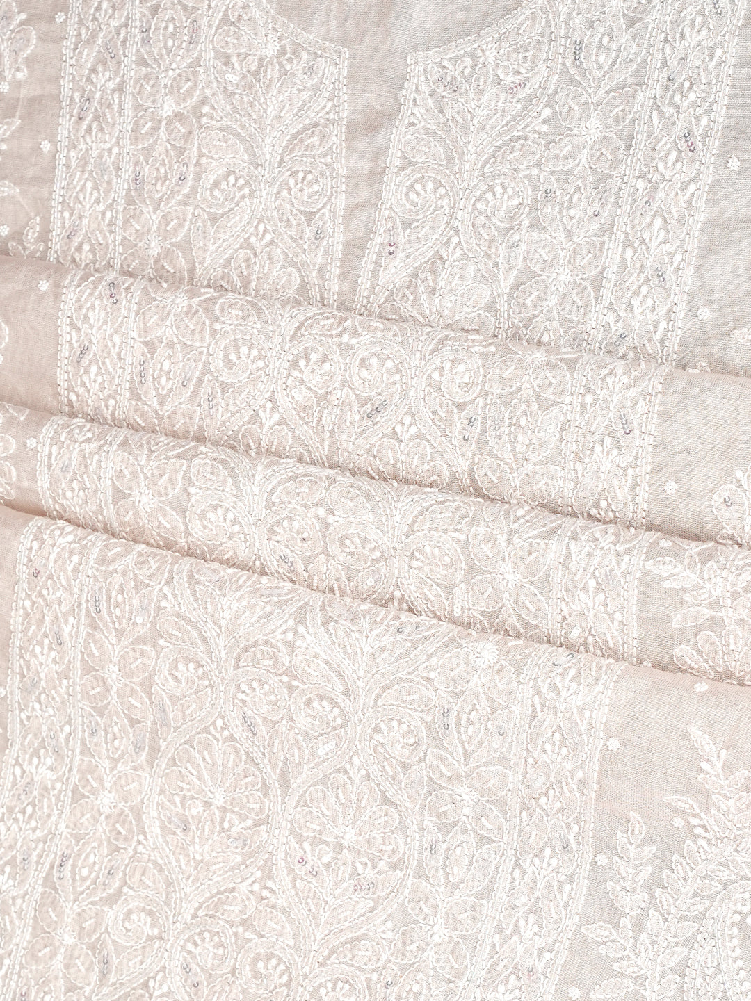 Ada Hand Embroidered Fawn Tissue Lucknowi Chikankari Unstitched Kurta Dupatta With Cutdana Work 01A1003694