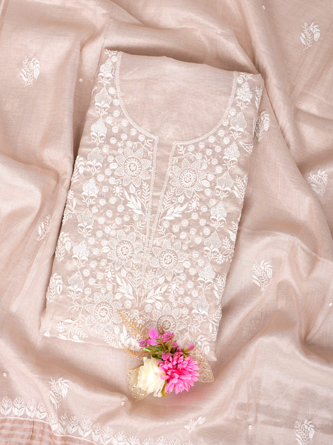 Ada Fawn Tissue Unstitched Kurta Dupatta_1