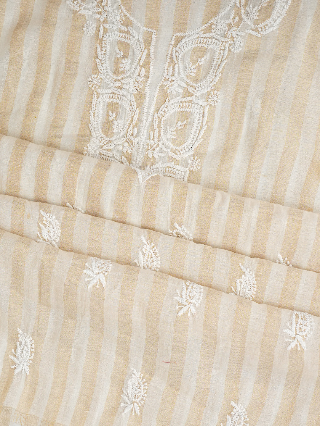 Ada Hand Embroidered Fawn Tissue Lucknowi Chikankari Unstitched Kurta Dupatta set 01A793099