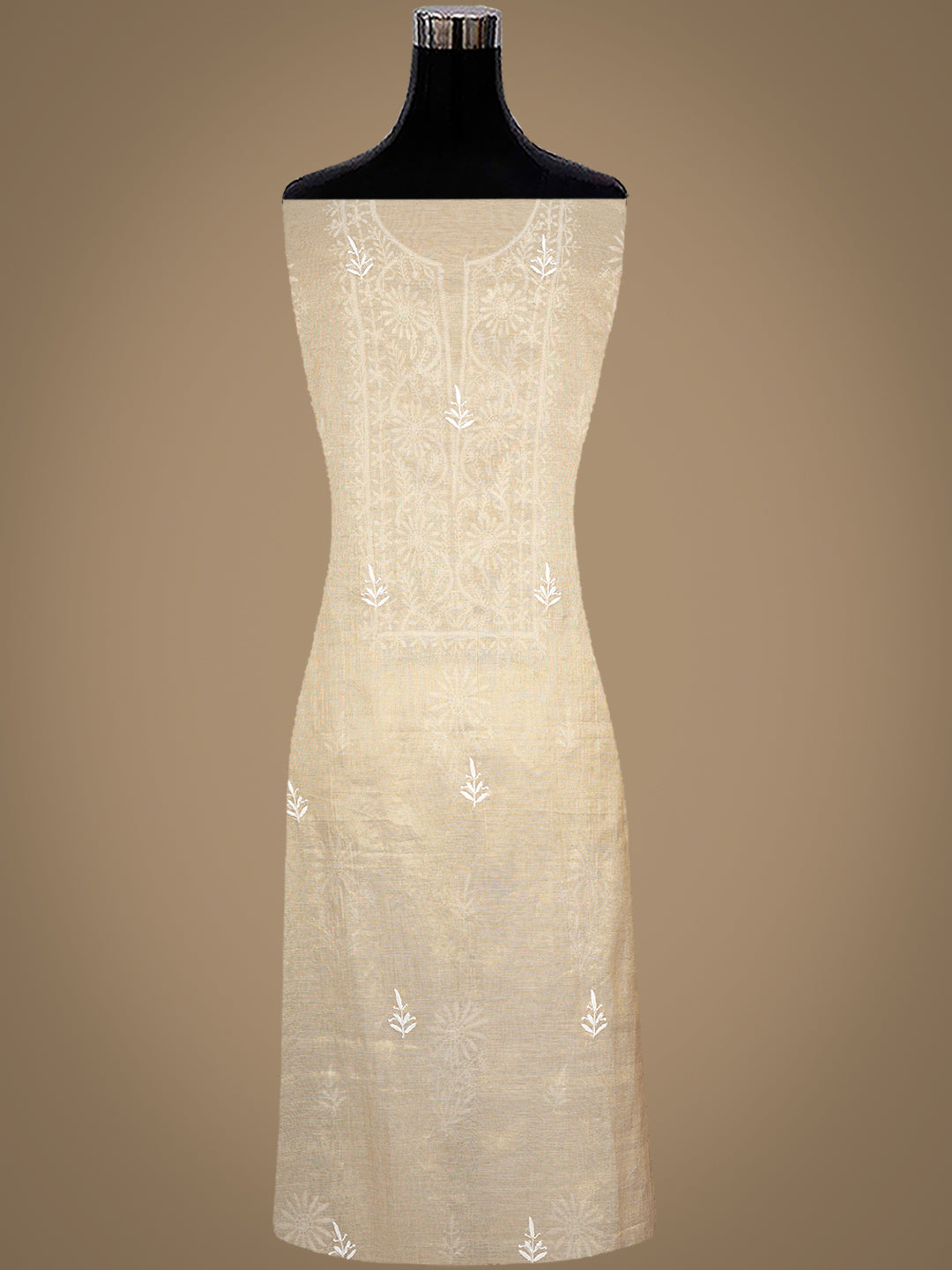 Ada Hand Embroidered Fawn Tissue Lucknowi Chikankari Unstitched Kurta Dupatta set 07A502209