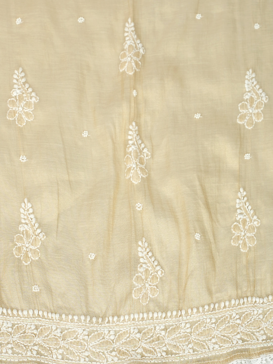 Ada Hand Embroidered Fawn Tissue Lucknowi Chikankari Unstitched Kurta Dupatta set with Cutdana & Pearl Work 01A990617