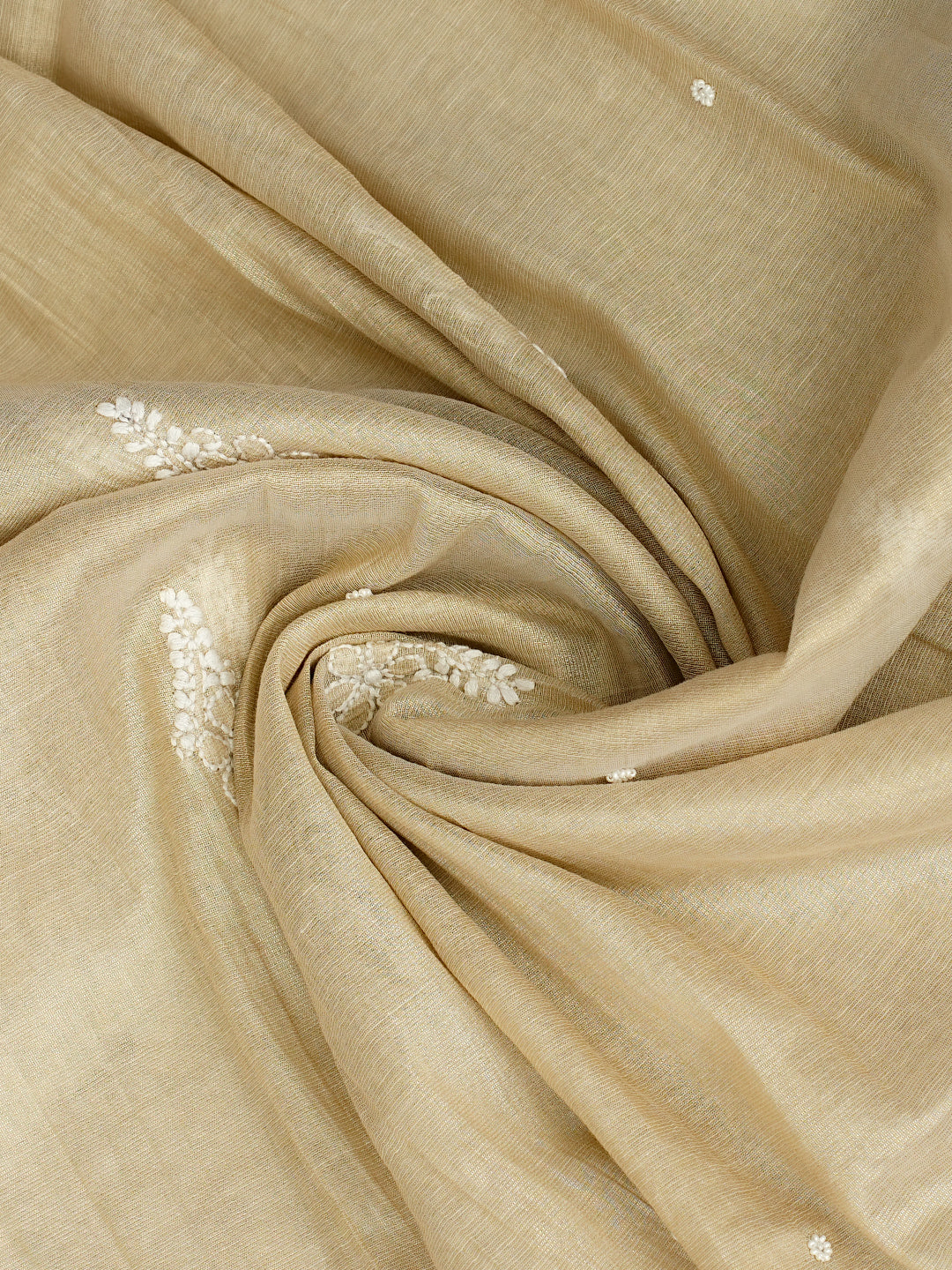 Ada Hand Embroidered Fawn Tissue Lucknowi Chikankari Unstitched Kurta Dupatta set with Cutdana & Pearl Work 01A990617