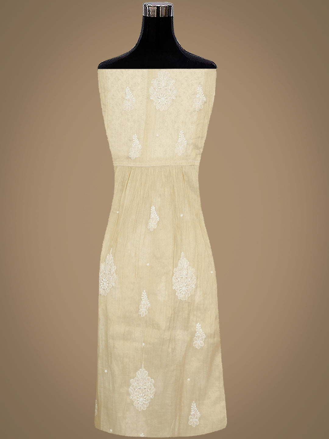 Ada Hand Embroidered Fawn Tissue Lucknowi Chikankari Unstitched Kurta Dupatta set with Cutdana & Pearl Work 01A990617