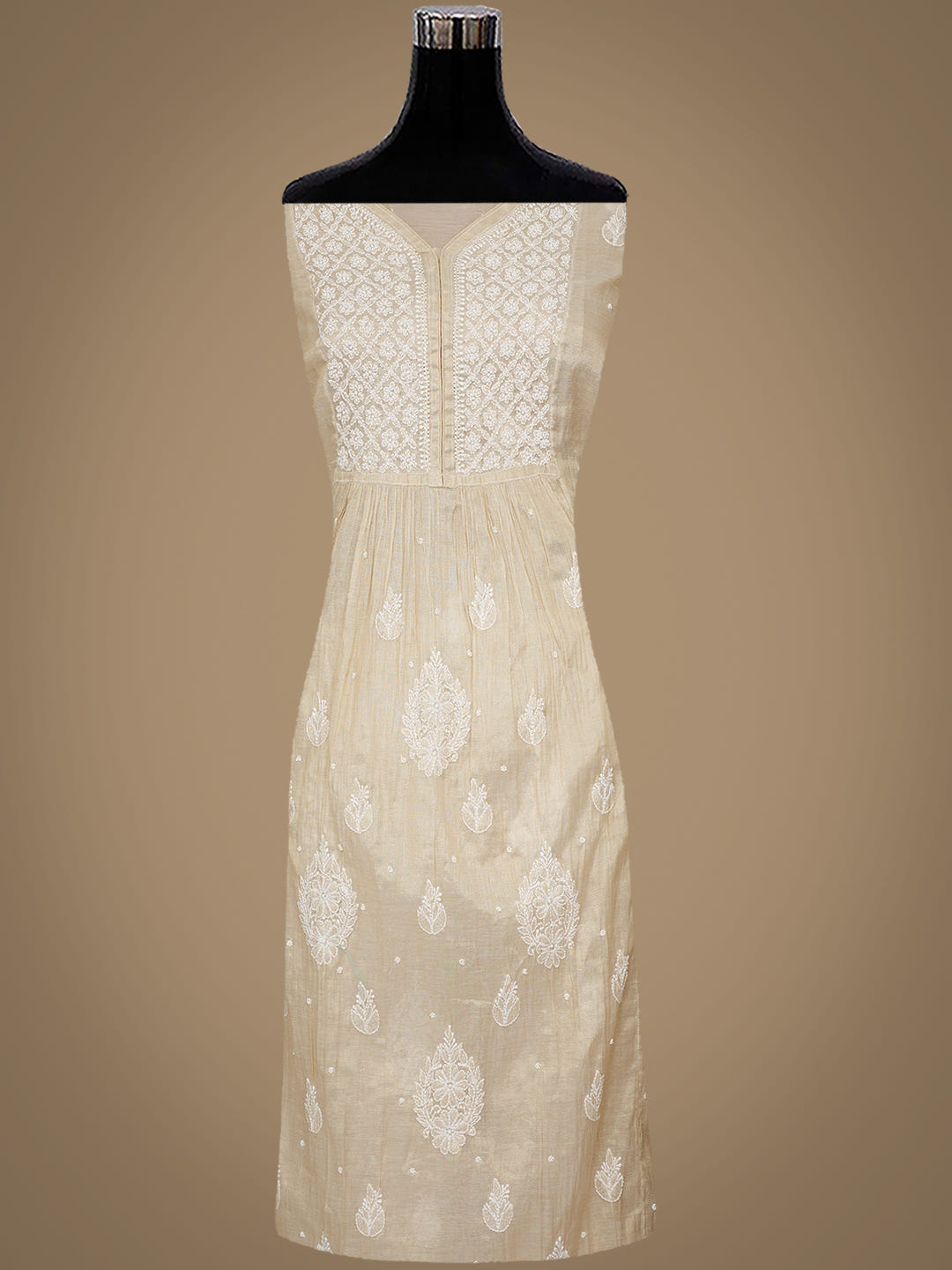 Ada Hand Embroidered Fawn Tissue Lucknowi Chikankari Semi-Stitched Kurta Dupatta Set With Cutdana Work 01A990625