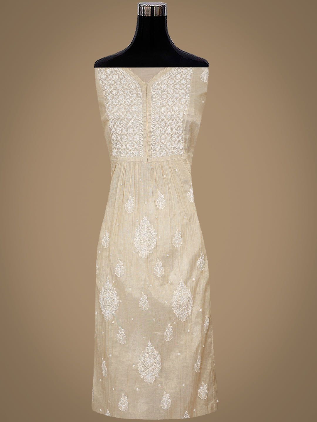 Ada Hand Embroidered Fawn Tissue Lucknowi Chikankari Unstitched Kurta Dupatta set with Pearl & Cutdana Work 01A990625