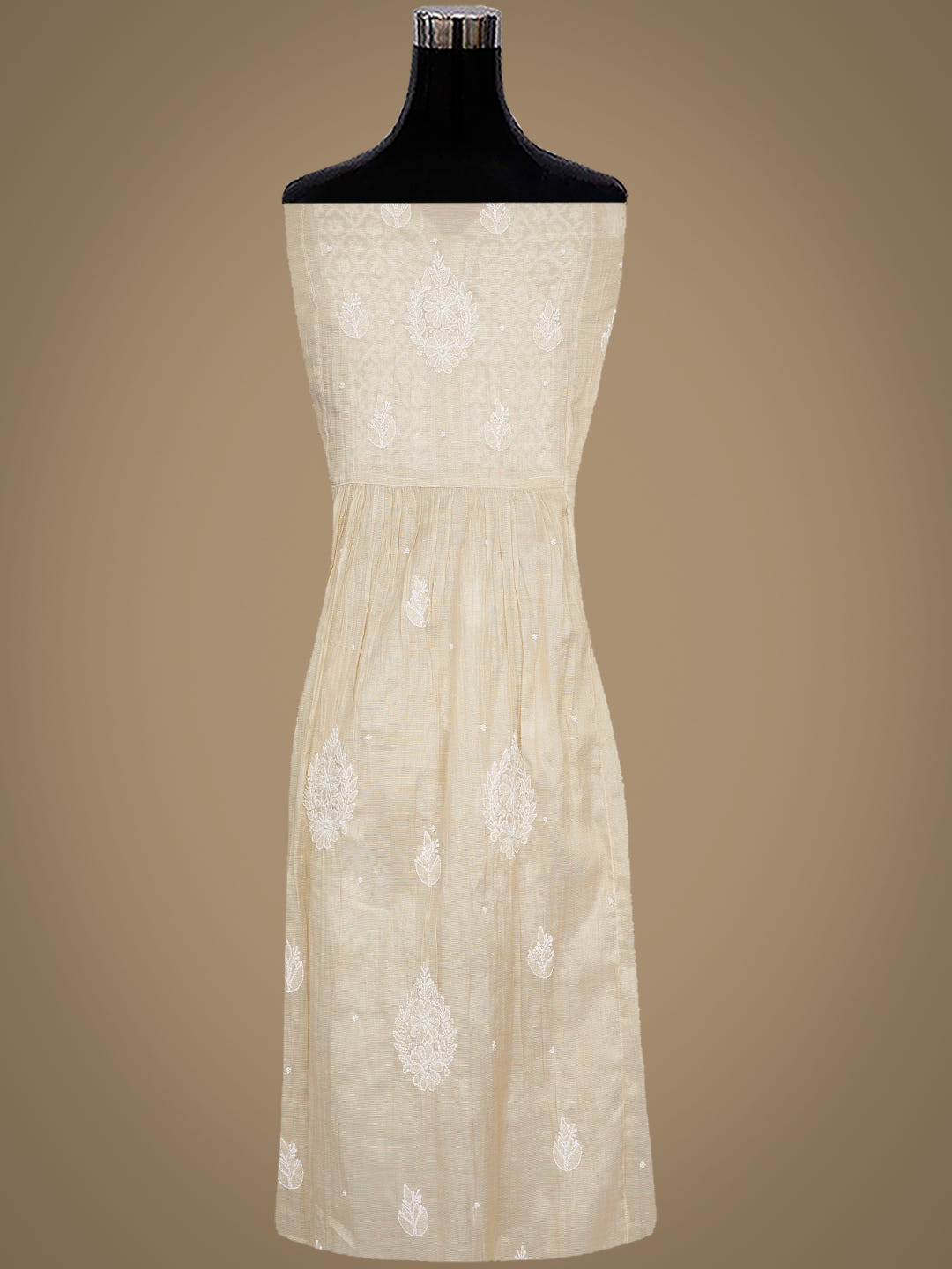 Ada Hand Embroidered Fawn Tissue Lucknowi Chikankari Semi-Stitched Kurta Dupatta Set With Cutdana Work 01A990625