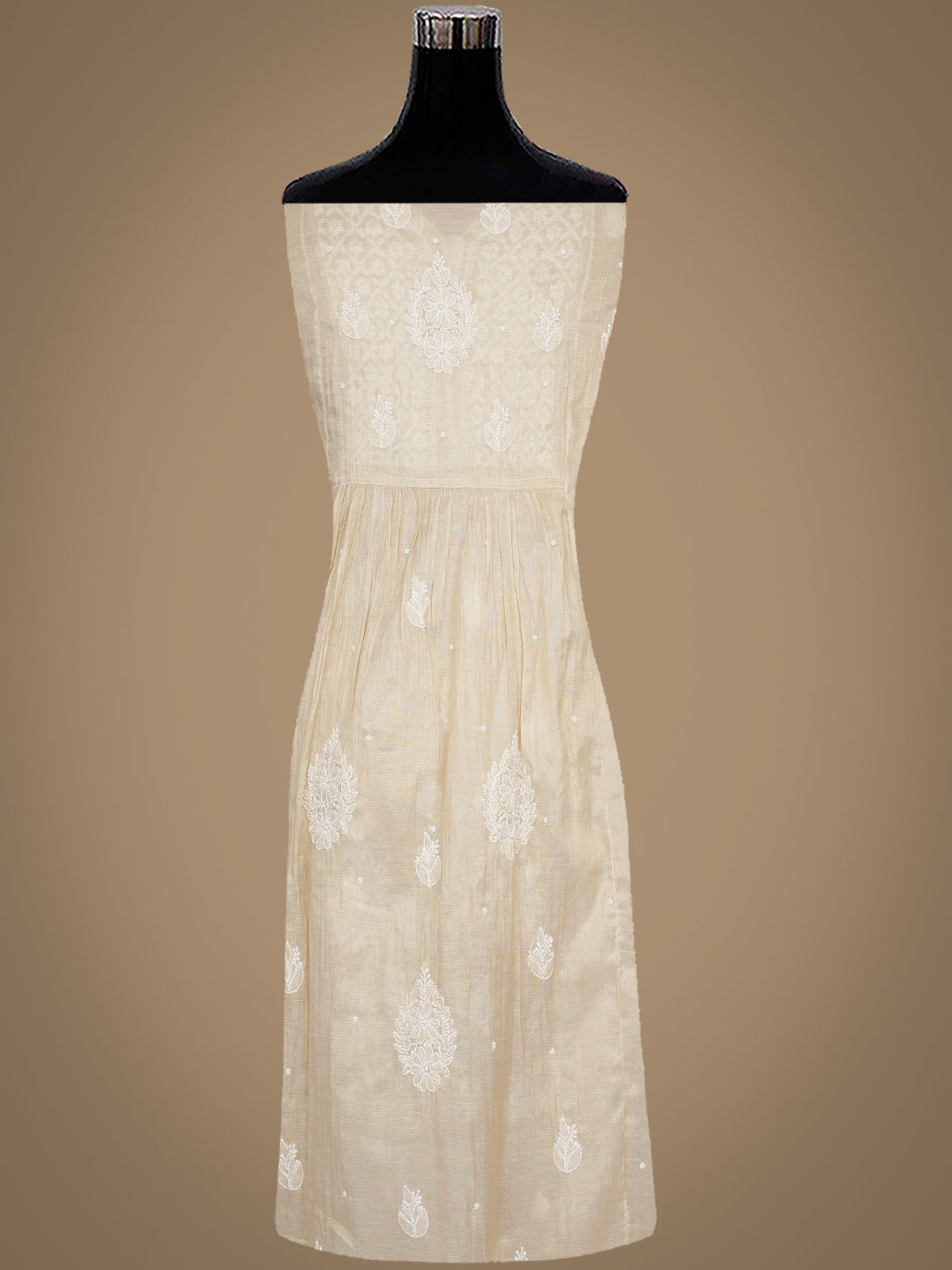 Ada Hand Embroidered Fawn Tissue Lucknowi Chikankari Unstitched Kurta Dupatta set with Pearl & Cutdana Work 01A990625