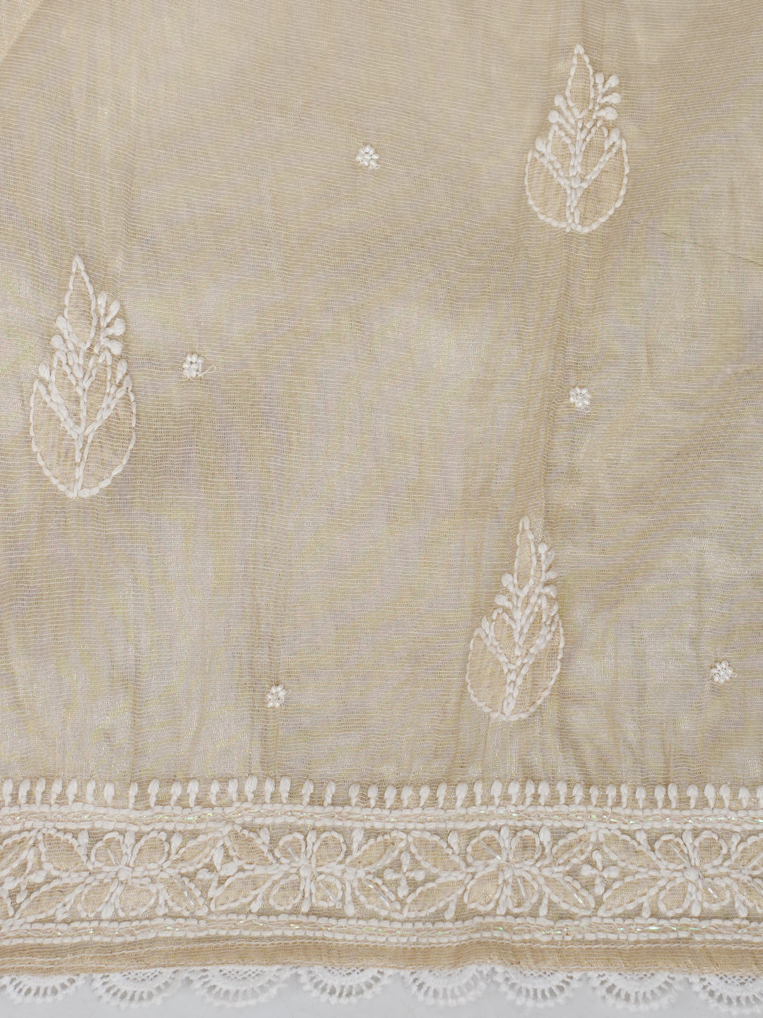 Ada Hand Embroidered Fawn Tissue Lucknowi Chikankari Unstitched Kurta Dupatta set with Pearl & Cutdana Work 01A990625