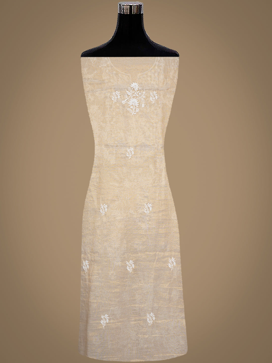 Ada Hand Embroidered Fawn Tissue Lucknowi Chikankari Unstitched Kurta Dupatta set with Pearl work 01A1012773