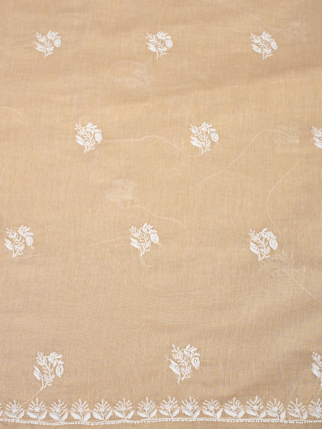 Ada Hand Embroidered Fawn Tissue Lucknowi Chikankari Unstitched Kurta Dupatta set with Pearl work 01A1012773