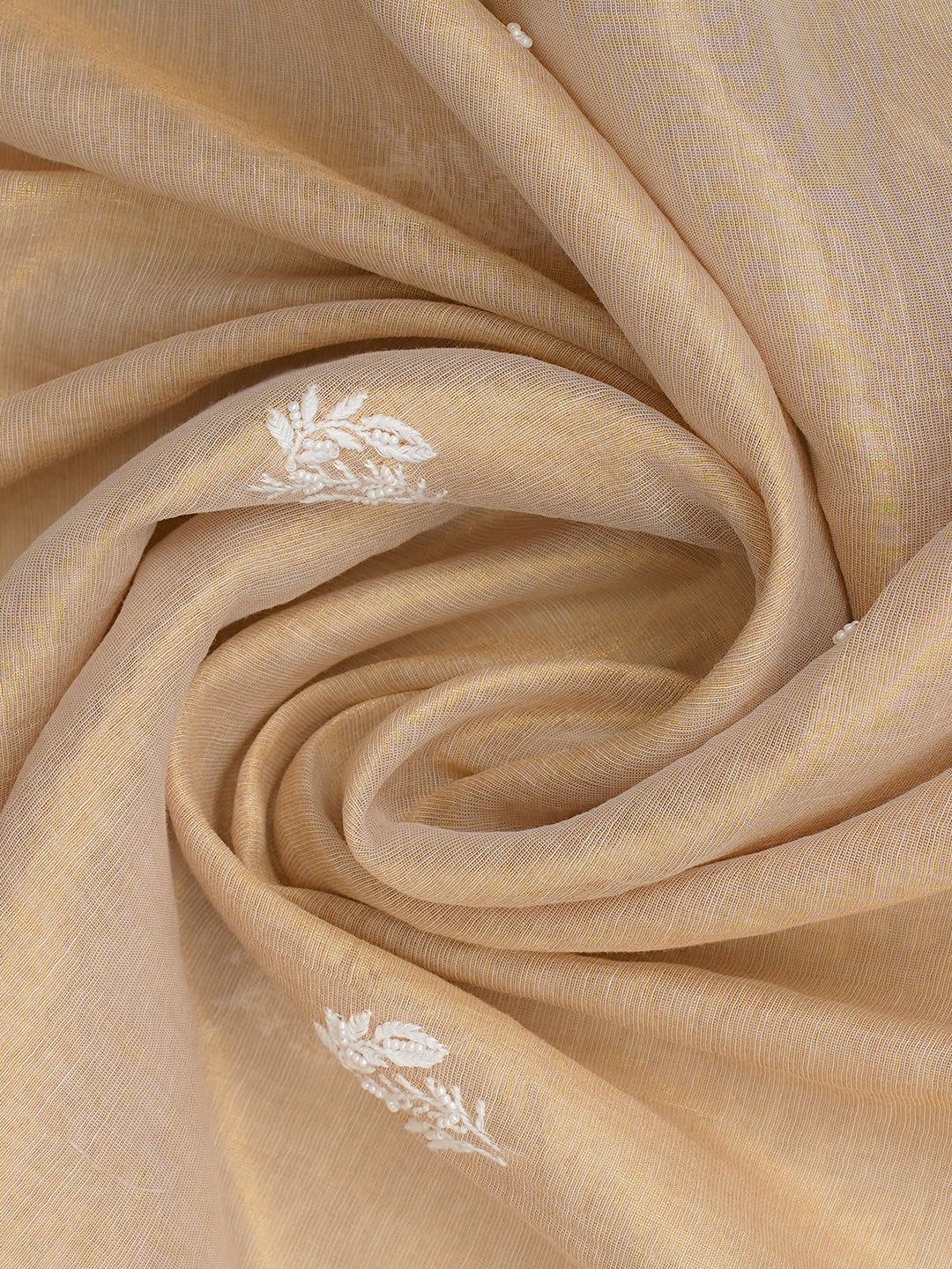Ada Hand Embroidered Fawn Tissue Lucknowi Chikankari Unstitched Kurta Dupatta set with Pearl work 01A1012773