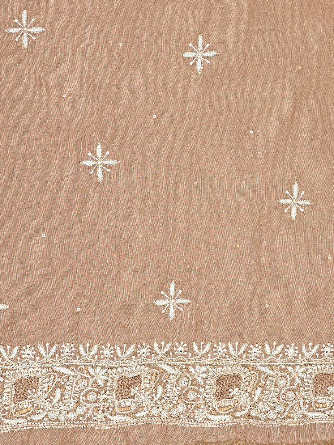 Ada Hand Embroidered Fawn Tissue Lucknowi Chikankari Unstitched Kurta Piece With Sequinned Work 07A500834
