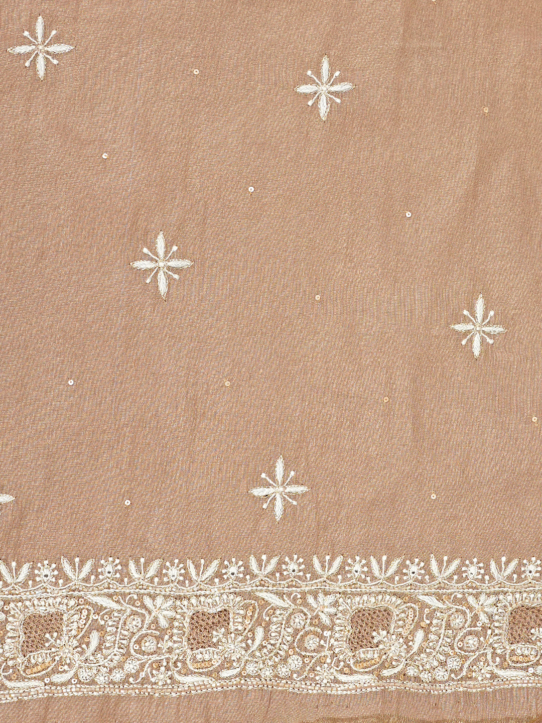 Ada Hand Embroidered Fawn Tissue Lucknowi Chikankari Unstitched Kurta Piece With Sequinned Work 07A500834