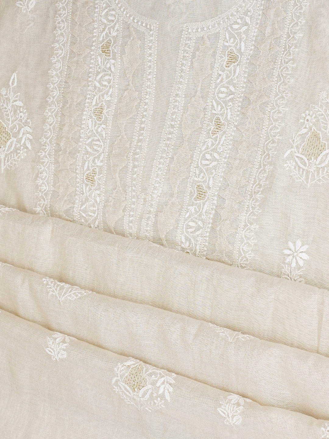 Ada Hand Embroidered Fawn Tissue Lucknowi Chikankari Unstitched Suit Piece 01A998950
