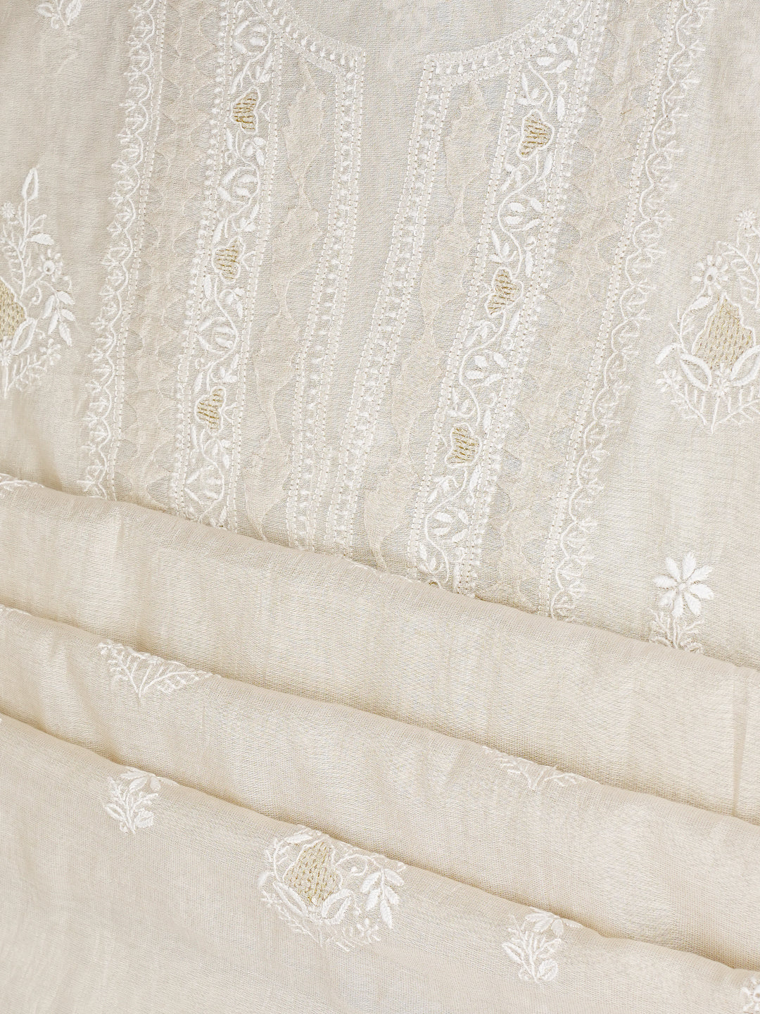 Ada Hand Embroidered Fawn Tissue Lucknowi Chikankari Unstitched Suit Piece 01A998950