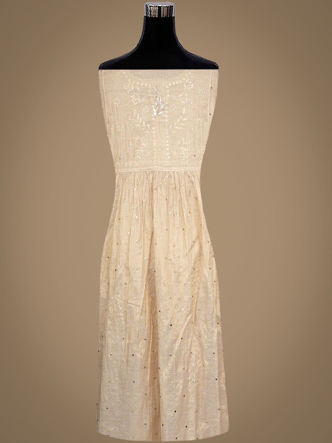 Ada Hand Embroidered Fawn Tissue Semi-Stitched A-line Kurta Dupatta Set With Muqaish Work 01A947831