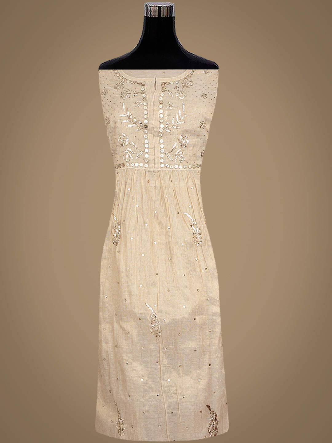 Ada Hand Embroidered Fawn Tissue Semi-Stitched A-line Kurta Dupatta Set With Muqaish Work 01A947831