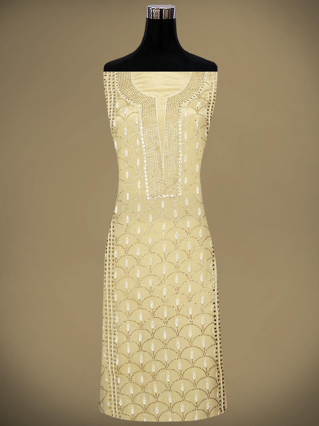Ada Hand Embroidered Fawn Tissue Unstitched Kurta Dupatta Set With Muqaish/Mukaish Work 01A972634
