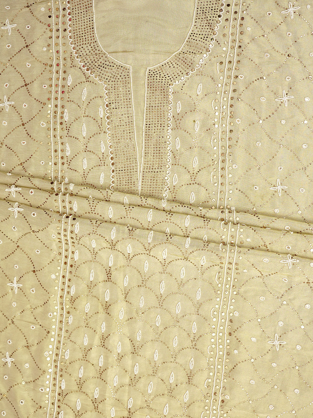 Ada Hand Embroidered Fawn Tissue Unstitched Kurta Dupatta Set With Muqaish/Mukaish Work 01A972634