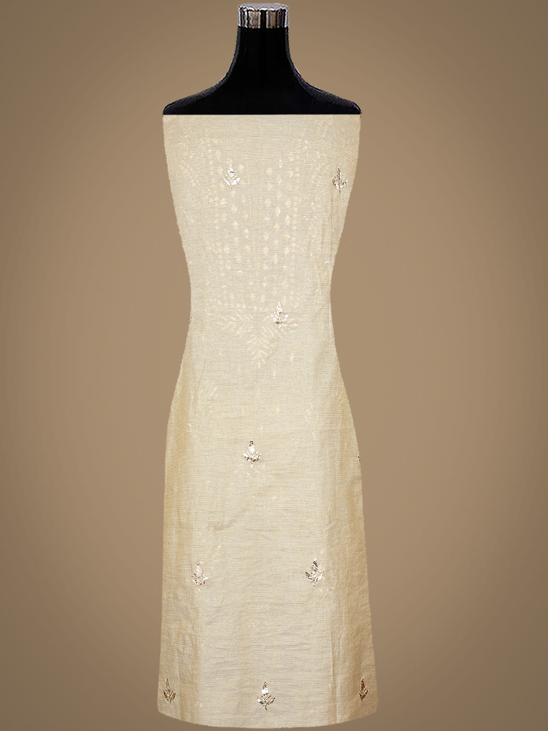 Ada Hand Embroidered Fawn Tissue Unstitched Kurta Dupatta Set With Muqaish/Mukaish Work 01A972580