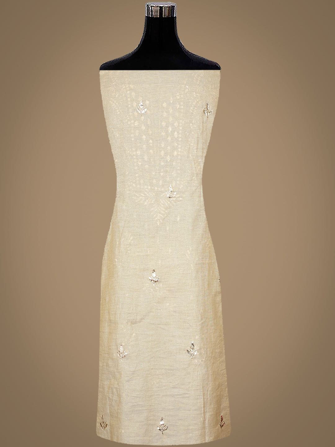 Ada Hand Embroidered Fawn Tissue Unstitched Kurta Dupatta With Muqaish/Mukaish Work 01A972580