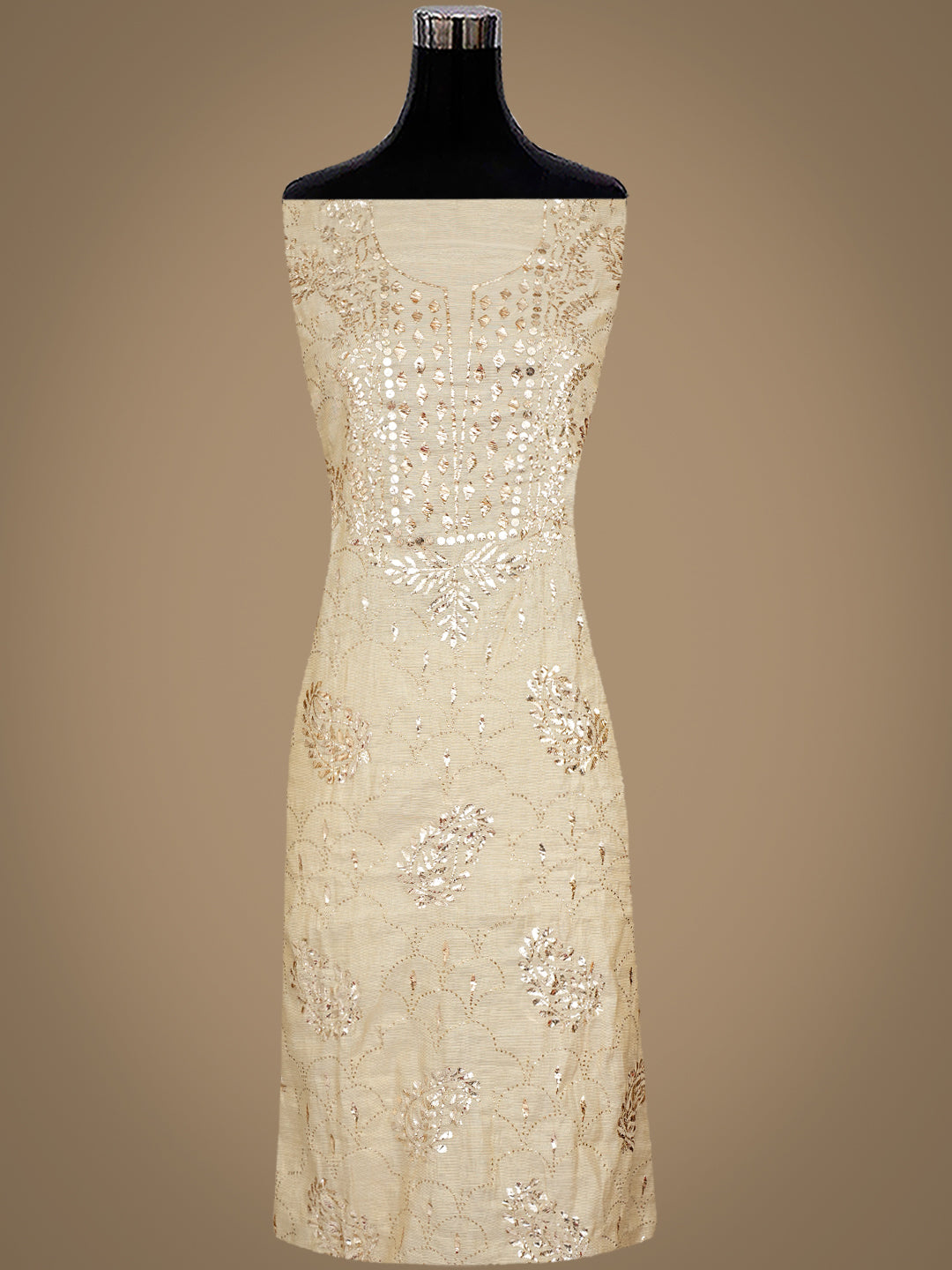 Ada Hand Embroidered Fawn Tissue Unstitched Kurta Dupatta With Muqaish/Mukaish Work 01A972580