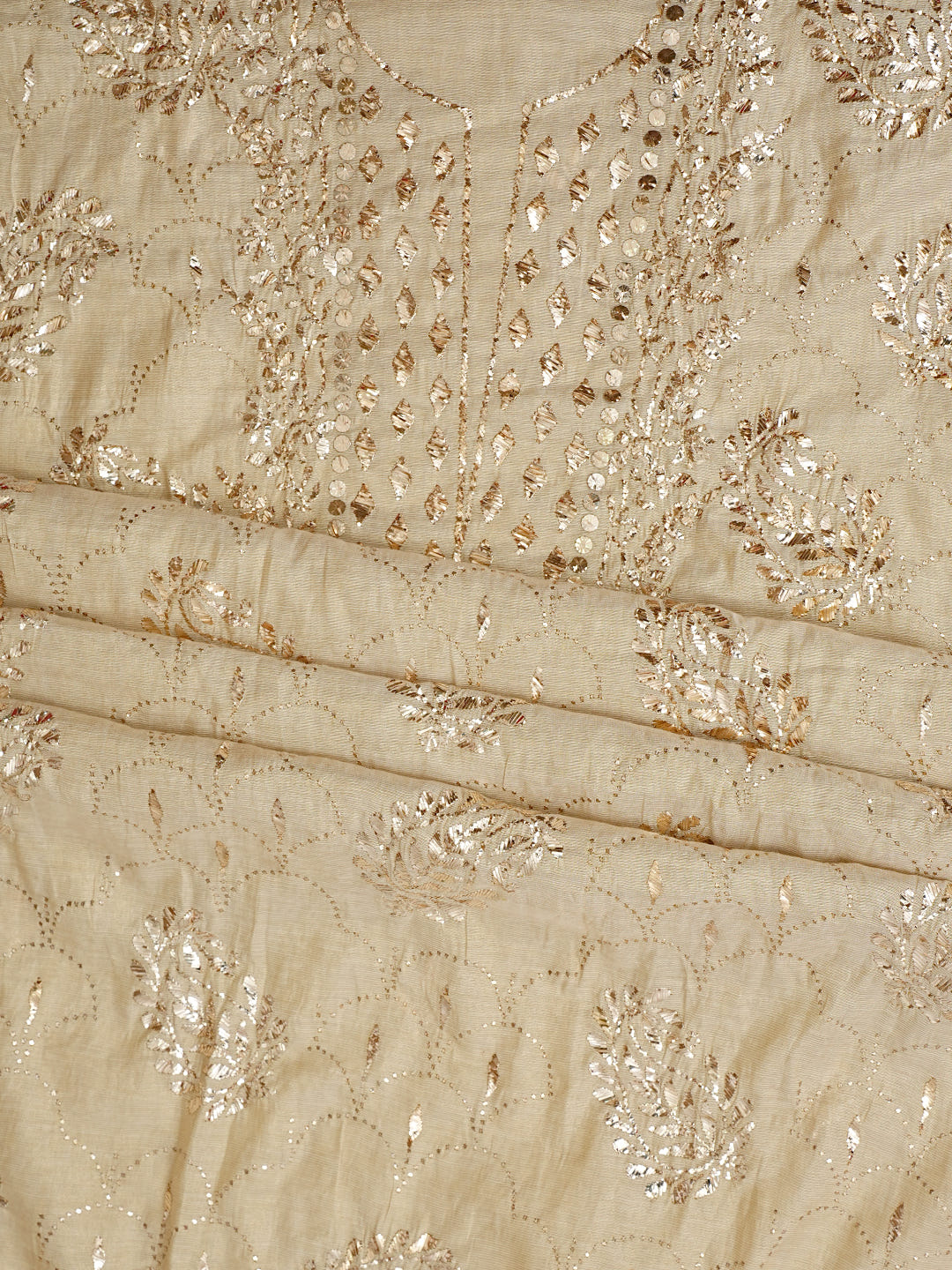 Ada Hand Embroidered Fawn Tissue Unstitched Kurta Dupatta Set With Muqaish/Mukaish Work 01A972580