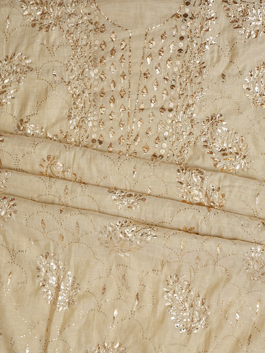 Ada Hand Embroidered Fawn Tissue Unstitched Kurta Dupatta With Muqaish/Mukaish Work 01A972580